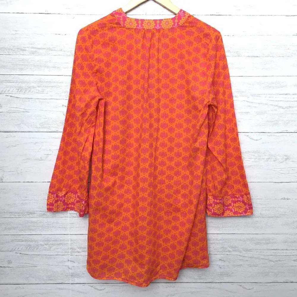 Zara Women's Pink and Orange Print Dress Long Sleeves V-Neck Lightweight size S